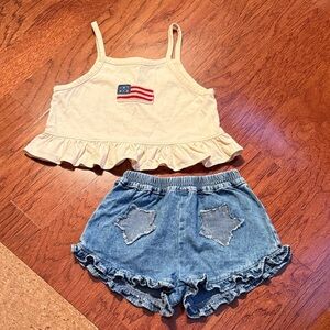✨ Wild Wawa Ruffle Shorts & American Flag Top Set – Size 3/4 Years ✨